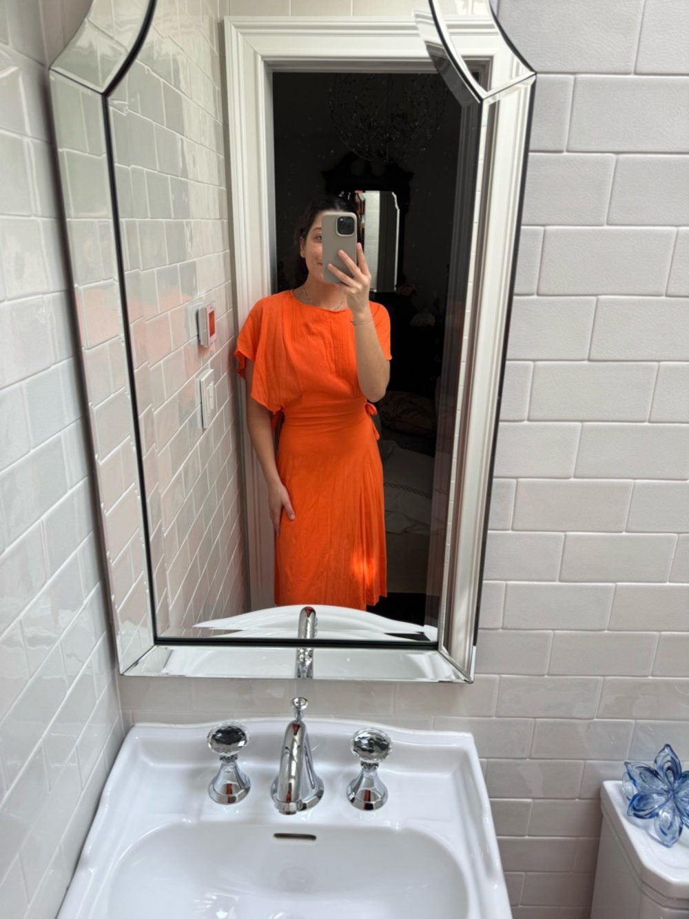 Zara Orange Midi Dress with Side Tie